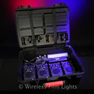 Four HydraPanels with beam modifiers and mounting accessories in a charging case. Battery-powered, IP65-rated, and CRMX-ready.​ SKU: AST-FP6-SET-4