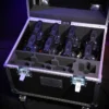 Complete 8-light Astera Quik Spot (QuikSpot) kit with U.S.-made road case, 8 fixtures, charging plate, and accessories. Includes True1 power cable and organized foam inserts. SKU: QuikSpot-OCTO SET *KIT*