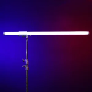 Universal tube light clamp with clear polycarbonate jaws, non-marring grip surfaces, and integrated 5/8-inch baby pin. SKU: TUBECLAMP