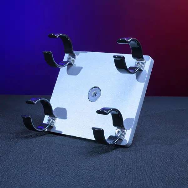 Double T12 pixel tube mount holds two tubes side by side on a fixed 5/8-inch baby pin for standard grip equipment.