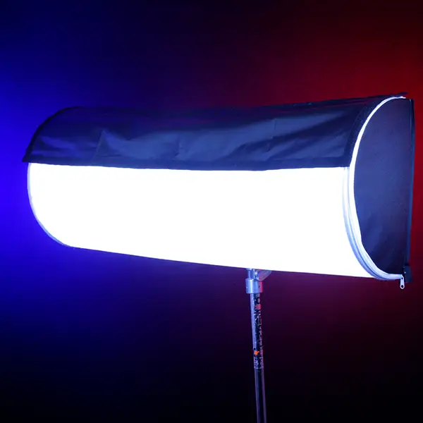 Covered wagon softbox for 2, 3, or 4 Astera Titan Tubes. Includes diffusion skin, Dooplo Double Light Clamp, blackout siders, end plates, knobs, and carry bag. SKU: LSQ40